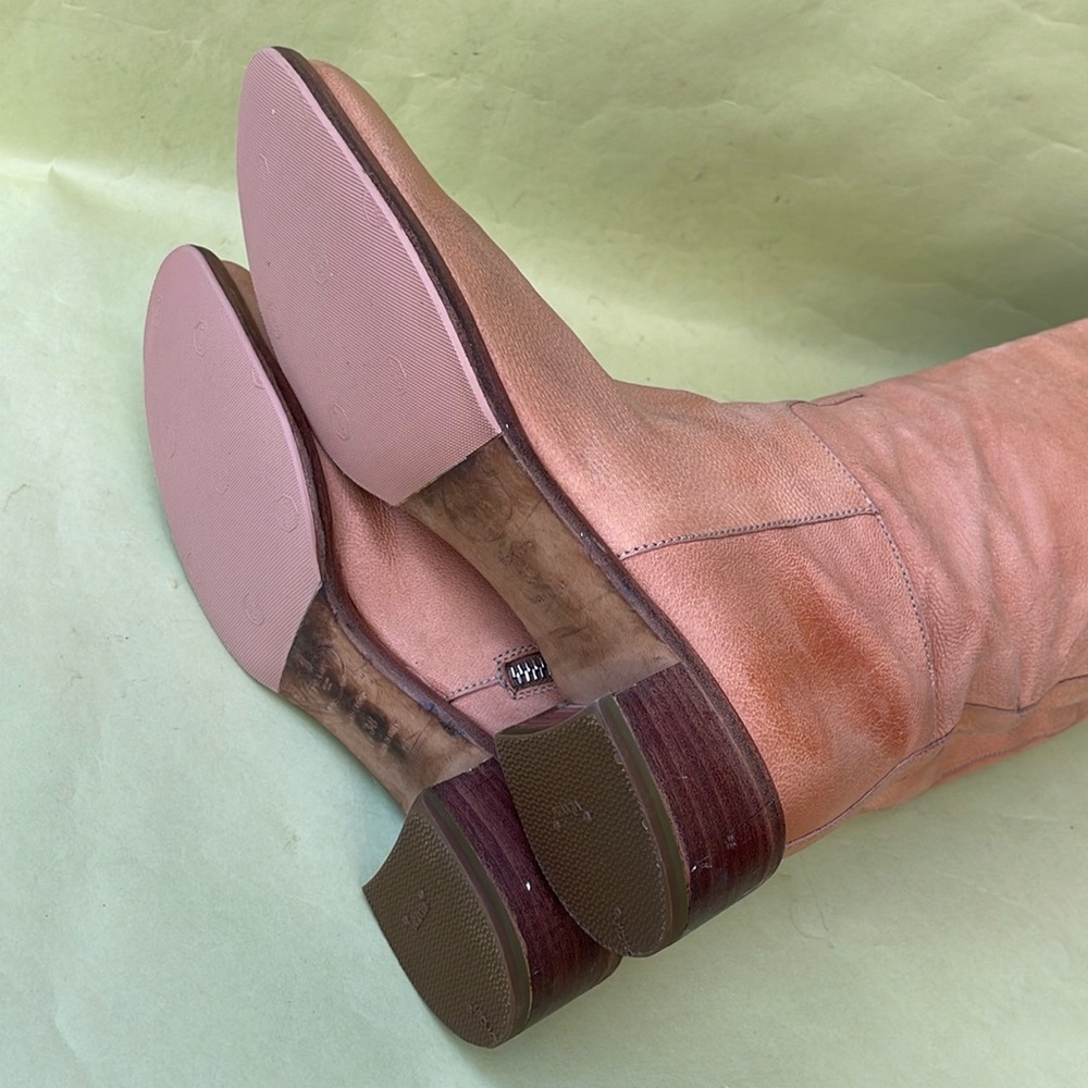 Orange/cream Prada pebbled all leather pull up riding boots - Picture 13 of 16